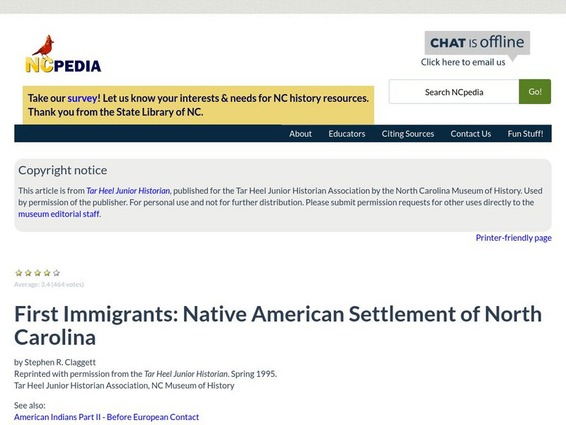 N Cpedia: Stephen R. Claggett: Native American Settlement of North Carolina Handout N Cpedia: Stephen R. Claggett: Native American Settlement of North Carolina Handout