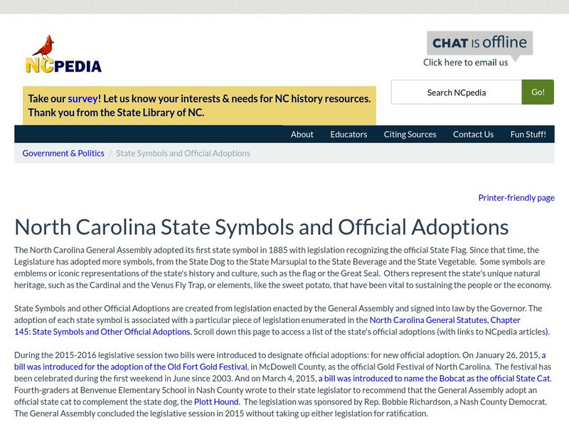 N Cpedia: Michelle Czaikowski Underhill: State Symbols Handout N Cpedia: Michelle Czaikowski Underhill: State Symbols Handout