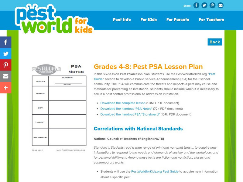 Pest World for Kids: Pest Psa Lesson Plan