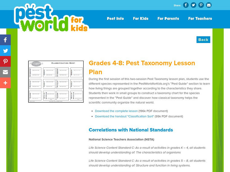 Pest World for Kids: Pest Taxonomy Lesson Plan Pest World for Kids: Pest Taxonomy Lesson Plan