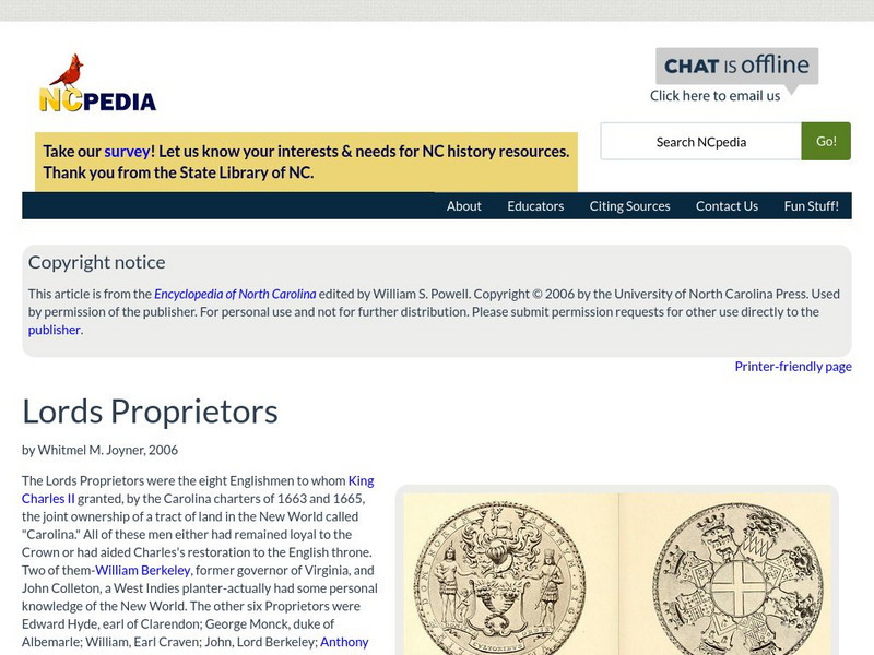 N Cpedia: Lords Proprietors Handout N Cpedia: Lords Proprietors Handout