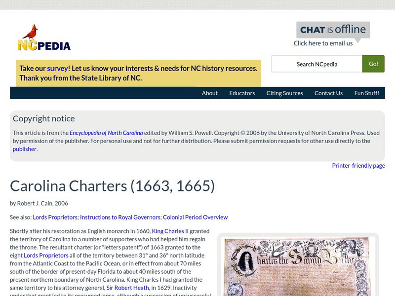 N Cpedia: Robert J. Cain: Carolina Charters 1663 1665 Handout