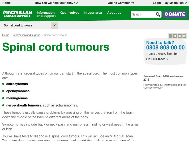 Cancerbackup: Spinal Cord Tumors Website Cancerbackup: Spinal Cord Tumors Website