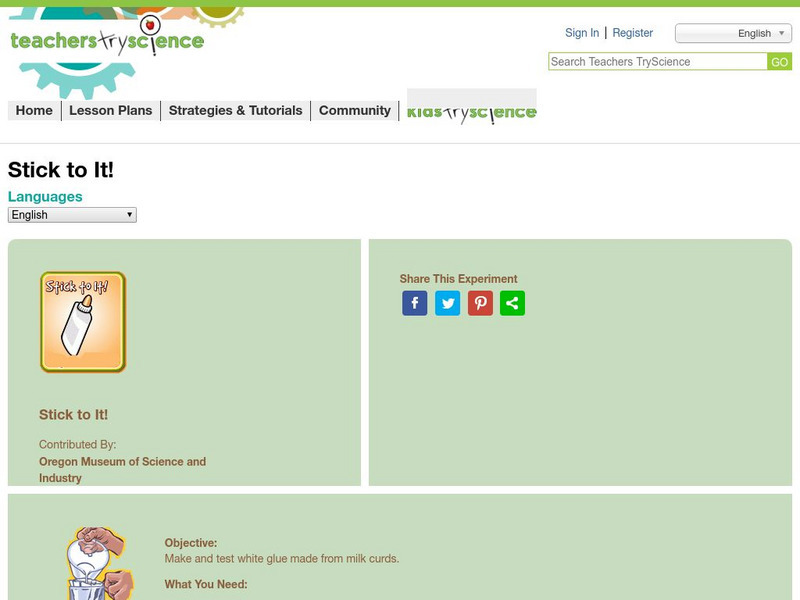 Teachers Try Science: Stick to It! Activity Teachers Try Science: Stick to It! Activity