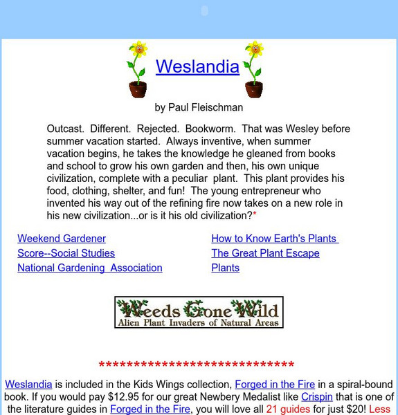 Texas Bluebonnet Books: "Weslandia" Unit Plan Texas Bluebonnet Books: "Weslandia" Unit Plan