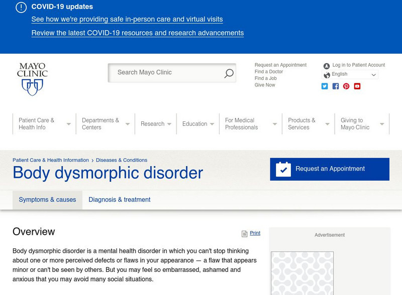 Mayo Clinic: Body Dysmorphic Disorder Website