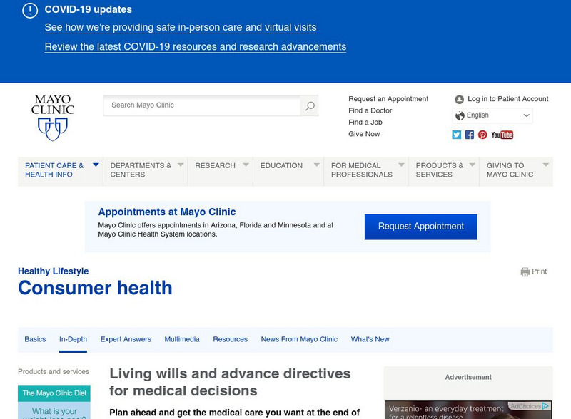 Mayo Clinic: Living Wills and Advance Directives for Medical Decisions Activity