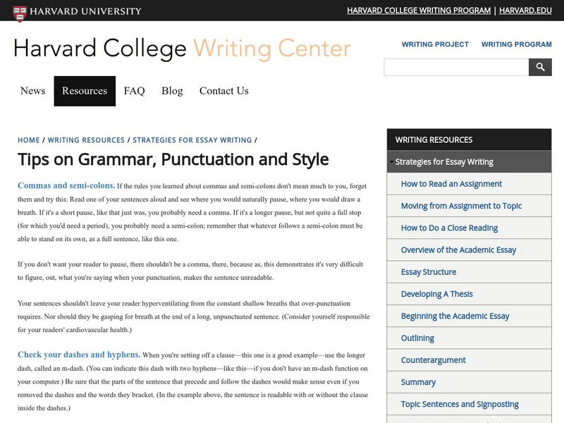 Harvard Writing Center: Tips on Grammar, Punctuation and Style Handout Harvard Writing Center: Tips on Grammar, Punctuation and Style Handout