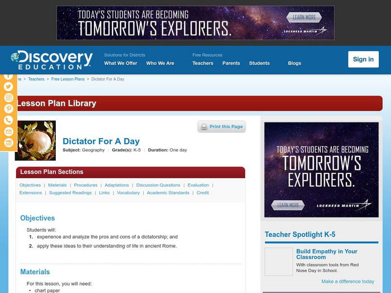 Discovery Education: Dictator for a Day Lesson Plan Discovery Education: Dictator for a Day Lesson Plan