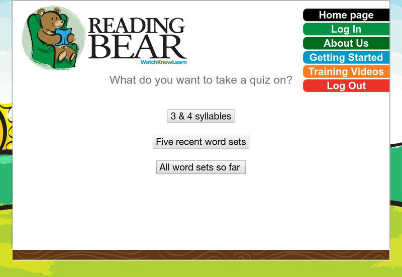 Reading Bear: 3 & 4 Syllables Quiz Unknown Type