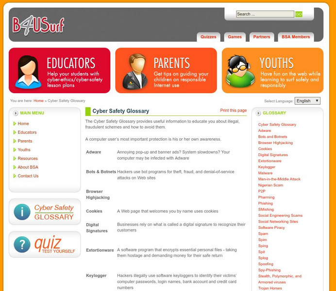B4 U Surf: Cyber Safety Glossary Handout B4 U Surf: Cyber Safety Glossary Handout