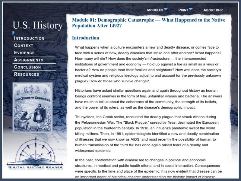 Digital History Reader: Demographic Catastrophe: Native Population Unit Plan Digital History Reader: Demographic Catastrophe: Native Population Unit Plan