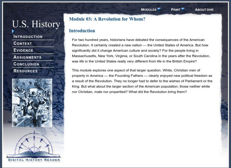 Digital History Reader: u.s. History: A Revolution for Whom? Unit Plan Digital History Reader: u.s. History: A Revolution for Whom? Unit Plan