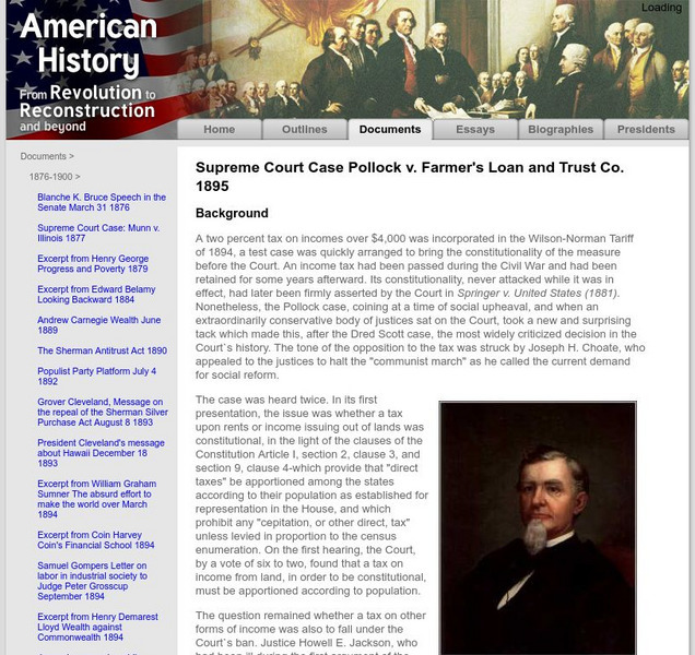 American History: Documents: Pollock v. Farmer's Loan and Trust Co. 1895 Primary American History: Documents: Pollock v. Farmer's Loan and Trust Co. 1895 Primary