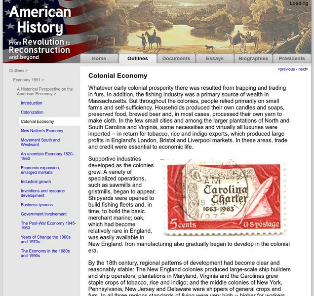 American History: Outlines: Colonial Economy Handout American History: Outlines: Colonial Economy Handout