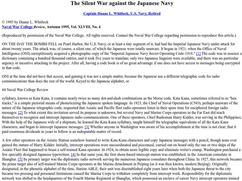 Ibiblio: The Silent War Against the Japanese Navy Article Ibiblio: The Silent War Against the Japanese Navy Article