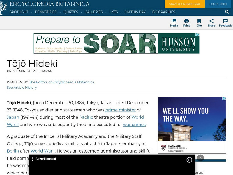 Encyclopedia Britannica: Tojo Hideki Handout Encyclopedia Britannica: Tojo Hideki Handout