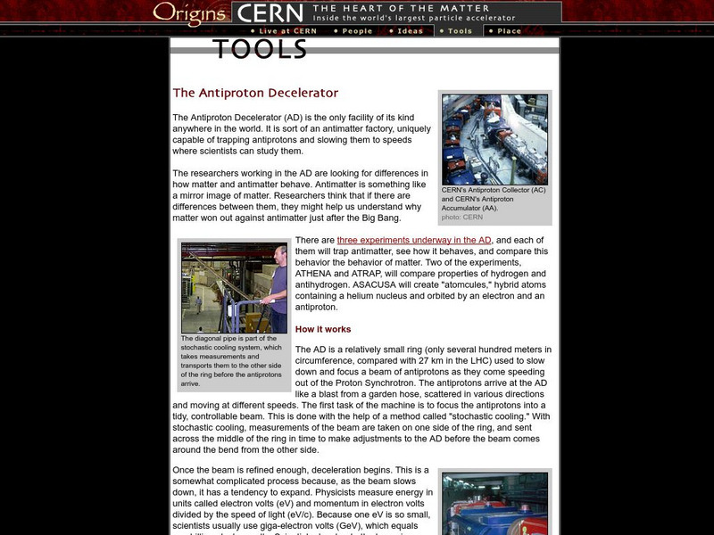 Exploratorium: Cern: The Antiproton Decelerator Handout Exploratorium: Cern: The Antiproton Decelerator Handout
