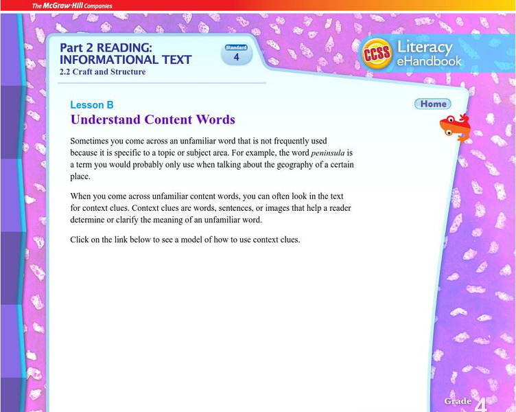 Mc Graw Hill: Part 2 Reading: Informational Text: Understand Content Words Handout