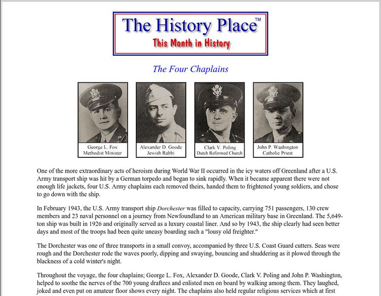 The History Place: The Four Chaplains Article The History Place: The Four Chaplains Article