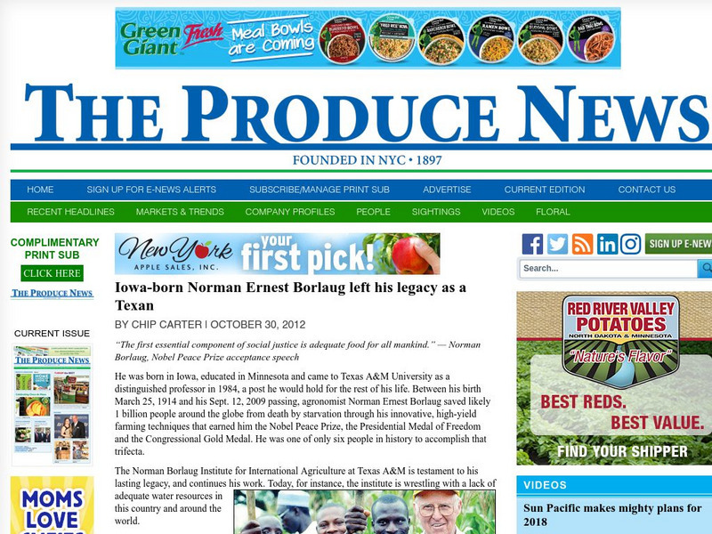 Produce News: Iowa Born Norman Ernest Borlaug Left His Legacy Article Produce News: Iowa Born Norman Ernest Borlaug Left His Legacy Article