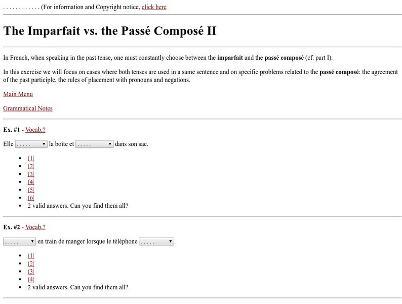 The Imparfait vs. the Passe Compose Ii Unknown Type The Imparfait vs. the Passe Compose Ii Unknown Type