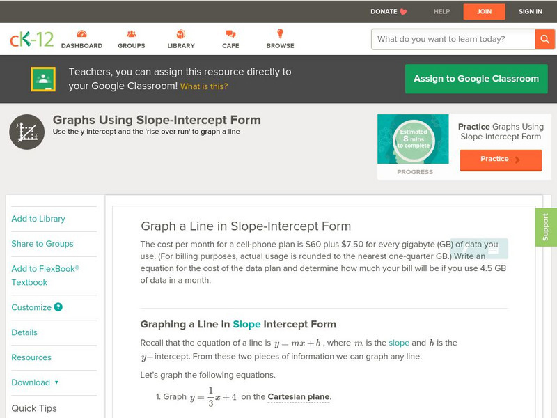 Ck 12: Algebra: Graphs Using Slope Intercept Form Unit Plan Ck 12: Algebra: Graphs Using Slope Intercept Form Unit Plan