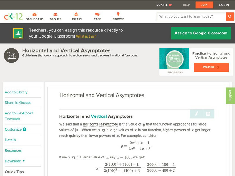 Ck 12: Algebra: Horizontal and Vertical Asymptotes Unit Plan Ck 12: Algebra: Horizontal and Vertical Asymptotes Unit Plan