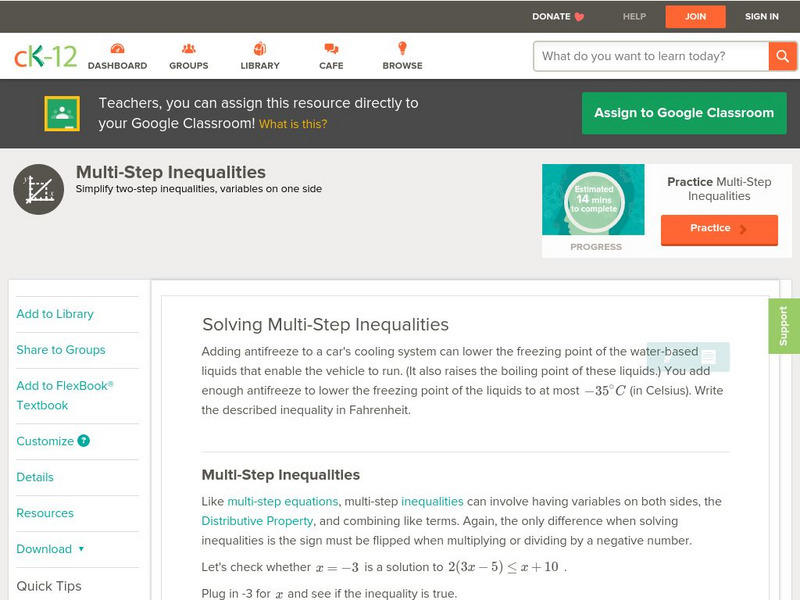 Ck 12: Algebra: Multi Step Inequalities Unit Plan Ck 12: Algebra: Multi Step Inequalities Unit Plan