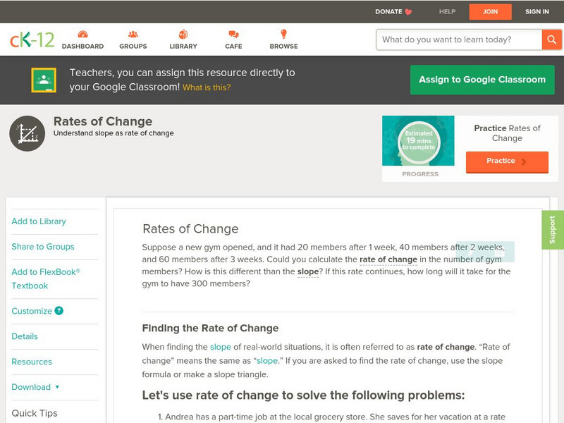 Ck 12: Algebra: Rates of Change Unit Plan