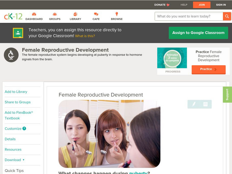 Ck 12: Biology: Female Reproductive Development Unit Plan Ck 12: Biology: Female Reproductive Development Unit Plan