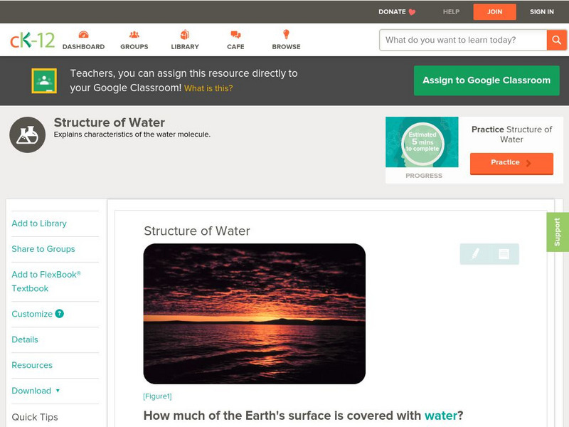 Ck 12: Chemistry: Structure of Water Unit Plan