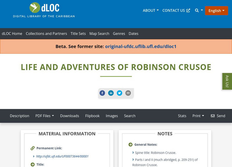 Baldwin Library: The Life and Adventures of Robinson Crusoe by Daniel Defoe Primary Baldwin Library: The Life and Adventures of Robinson Crusoe by Daniel Defoe Primary
