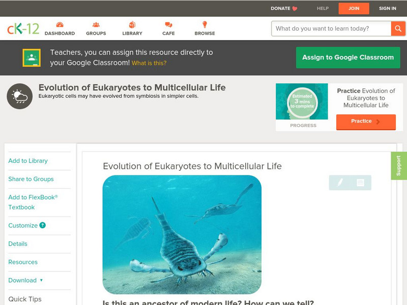 Ck 12: Earth Science: Evolution of Eukaryotes to Multicellular Life Unit Plan Ck 12: Earth Science: Evolution of Eukaryotes to Multicellular Life Unit Plan