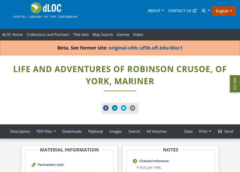 Baldwin Library: Life and Adventures of Robinson Crusoe of York Mariner by Defoe Primary Baldwin Library: Life and Adventures of Robinson Crusoe of York Mariner by Defoe Primary