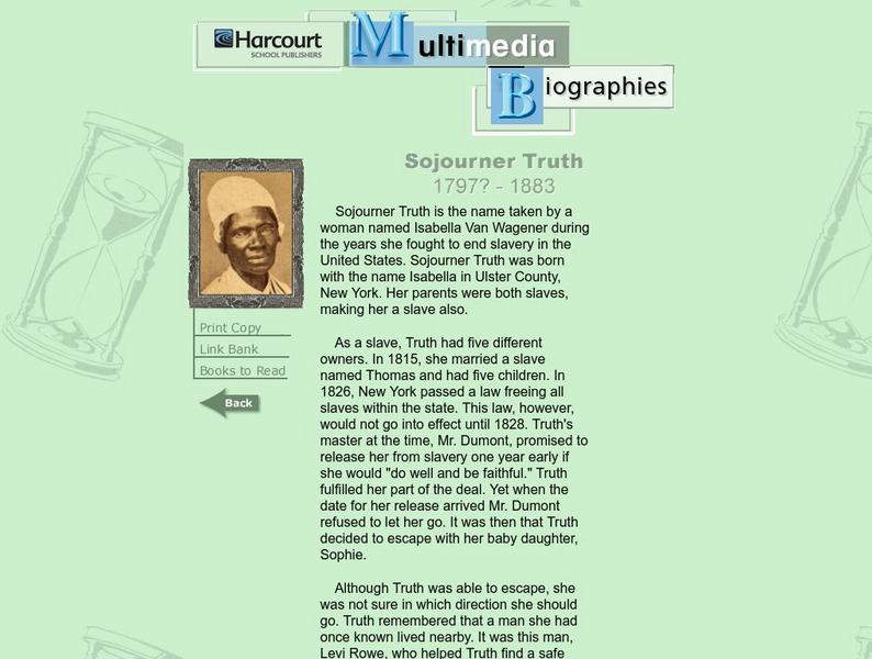 Harcourt: Biographies: Sojourner Truth Handout Harcourt: Biographies: Sojourner Truth Handout