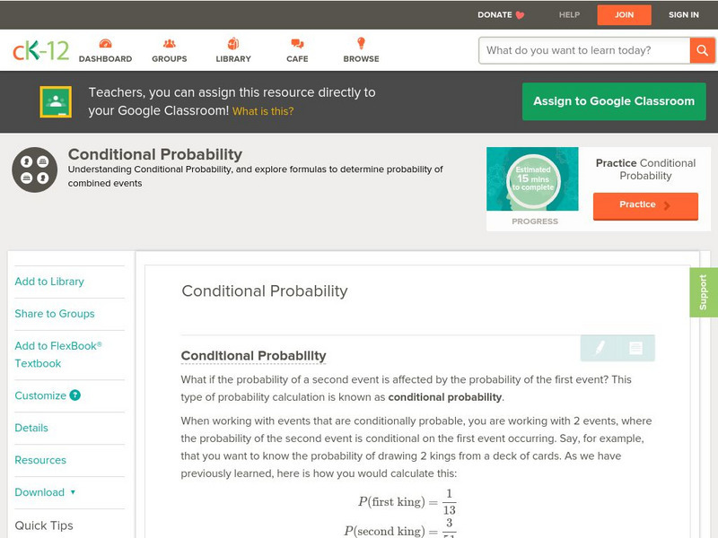 Ck 12: Probability: Conditional Probability Unit Plan