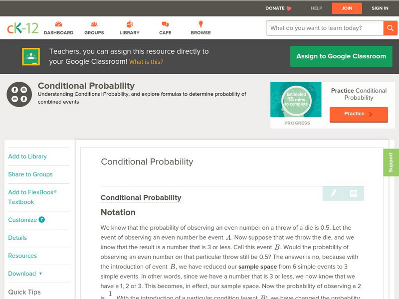 Ck 12: Probability: Conditional Probability Grades 11 12 Unit Plan Ck 12: Probability: Conditional Probability Grades 11 12 Unit Plan