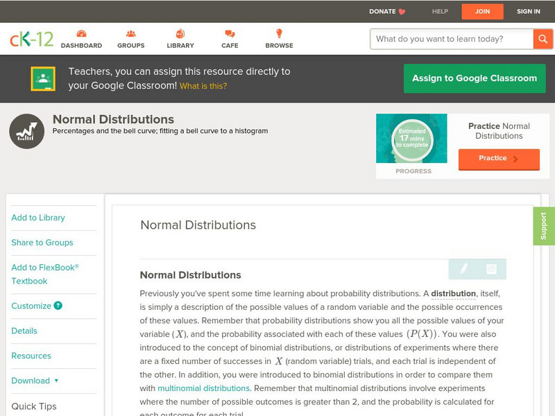 Ck 12: Statistics: Normal Distributions Unit Plan Ck 12: Statistics: Normal Distributions Unit Plan