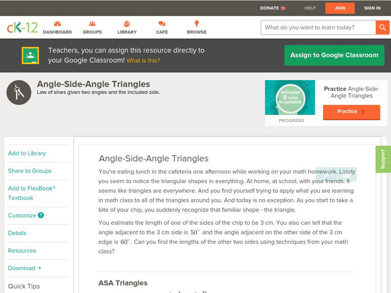 Ck 12: Trigonometry: Angle Side Angle Triangles Unit Plan