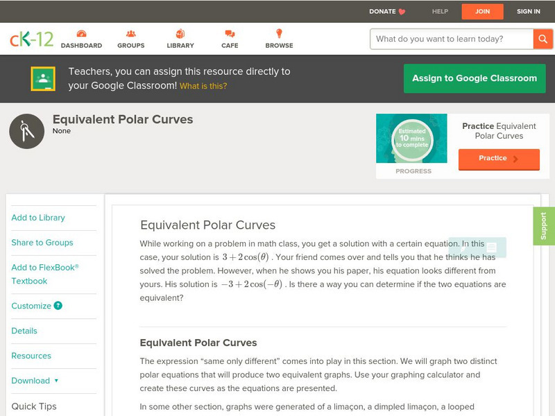 Ck 12: Trigonometry: Equivalent Polar Curves Unit Plan Ck 12: Trigonometry: Equivalent Polar Curves Unit Plan