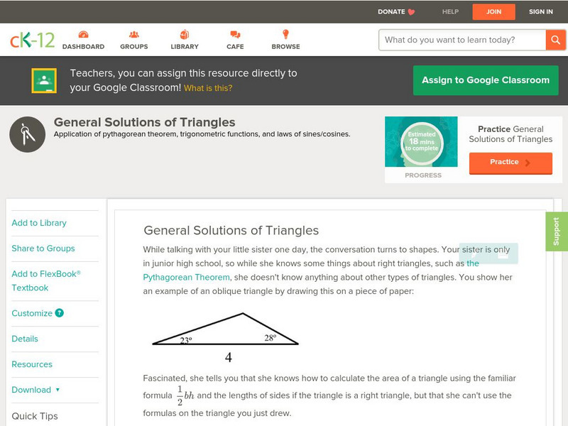 Ck 12: Trigonometry: General Solutions of Triangles Unit Plan