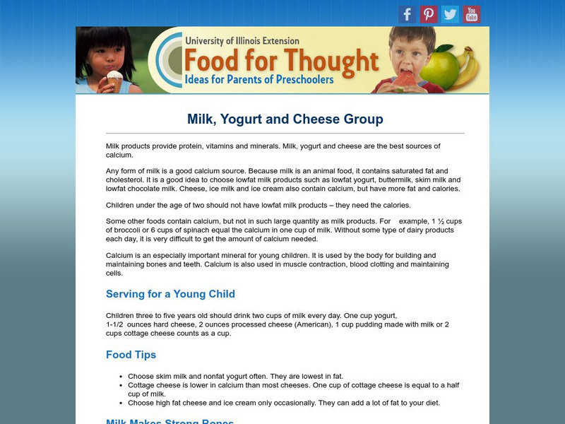 University of Illinois Extension: Food for Thought: Milk, Yogurt, and Cheese Group Website University of Illinois Extension: Food for Thought: Milk, Yogurt, and Cheese Group Website