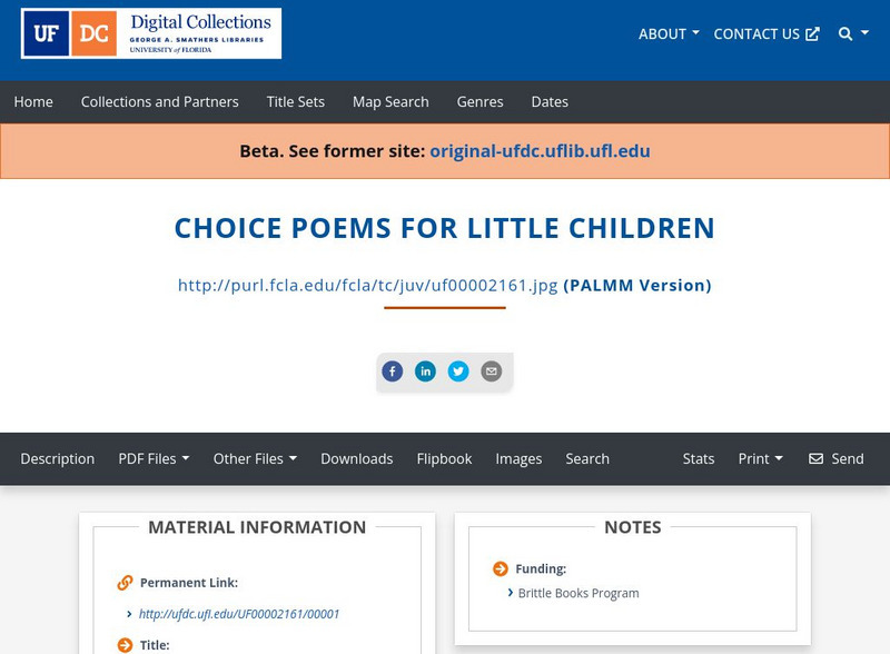 Baldwin Library: Choice Poems for Little Children Primary Baldwin Library: Choice Poems for Little Children Primary