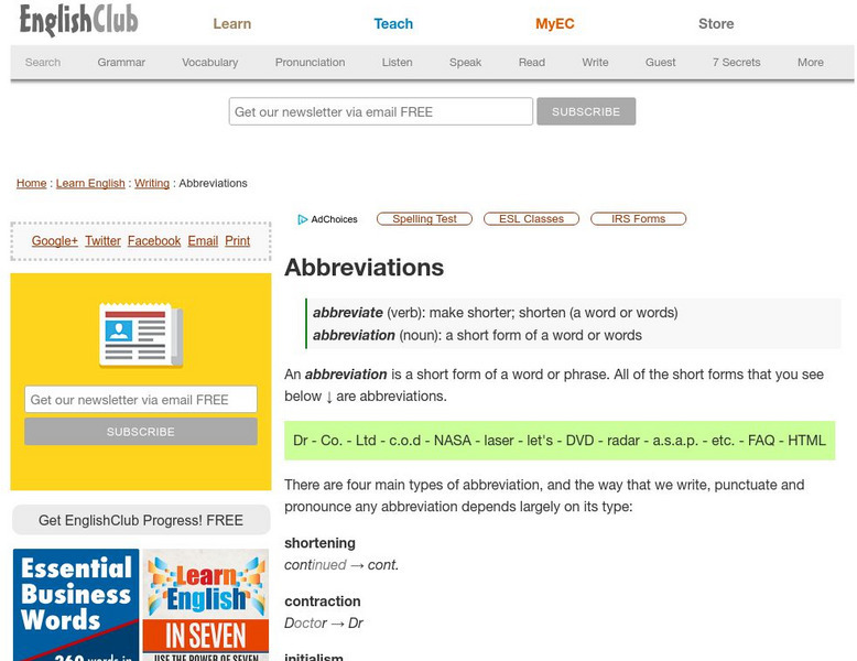English Club: Abbreviations: Shortenings Handout English Club: Abbreviations: Shortenings Handout