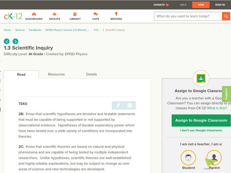 Ck 12: Scientific Inquiry Activity