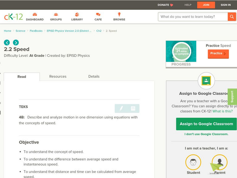 Ck 12: Episd: Speed Unit Plan