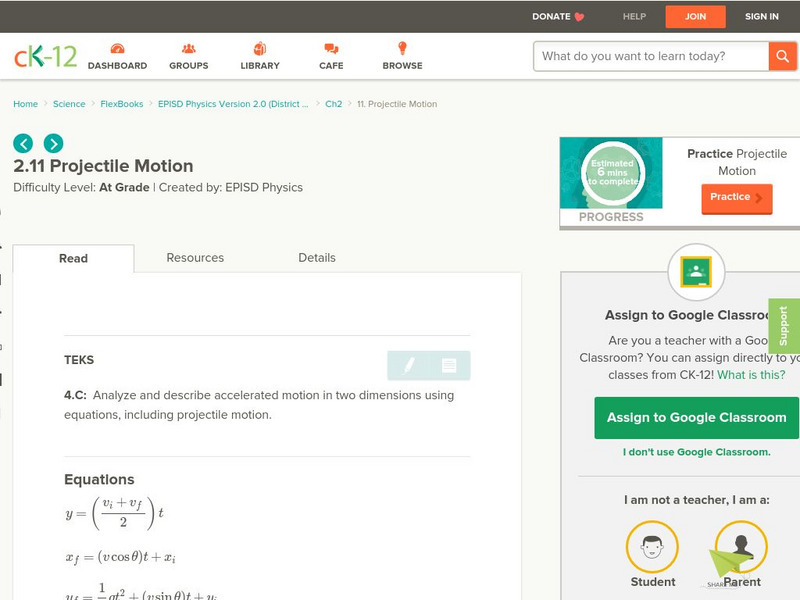 Ck 12: Episd: Projectile Motion Unit Plan Ck 12: Episd: Projectile Motion Unit Plan