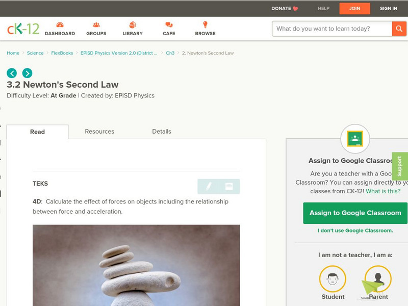 Ck 12: Episd: Newton's Second Law Unit Plan Ck 12: Episd: Newton's Second Law Unit Plan