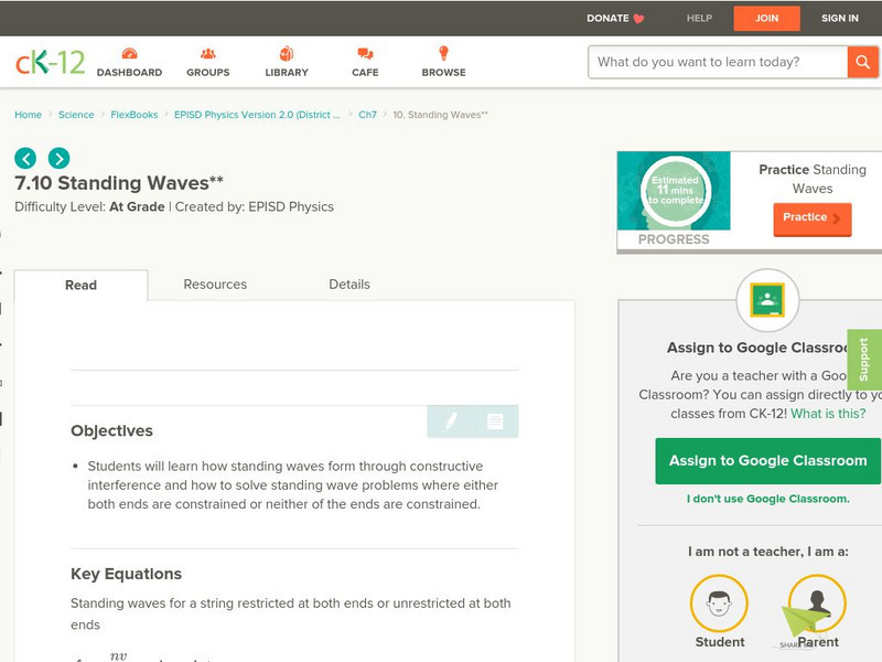Ck 12: Standing Waves Unit Plan Ck 12: Standing Waves Unit Plan
